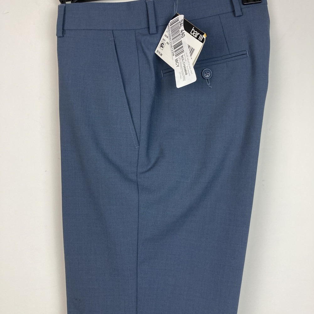 Bar III Men's Slim-Fit Solid Wool-Blend Suit Separate Pants Blue 29W 30L